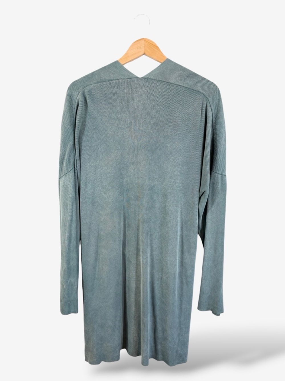 Eileen Fisher Belted Longline Cardigan Wrap XL Teal Blue Minimalist Casual - Picture 7 of 10